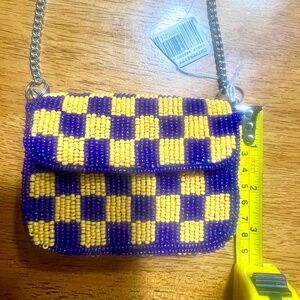 NWT - Purple & Gold Beaded Shoulder Crossbody Chain Bag Wallet Game Day